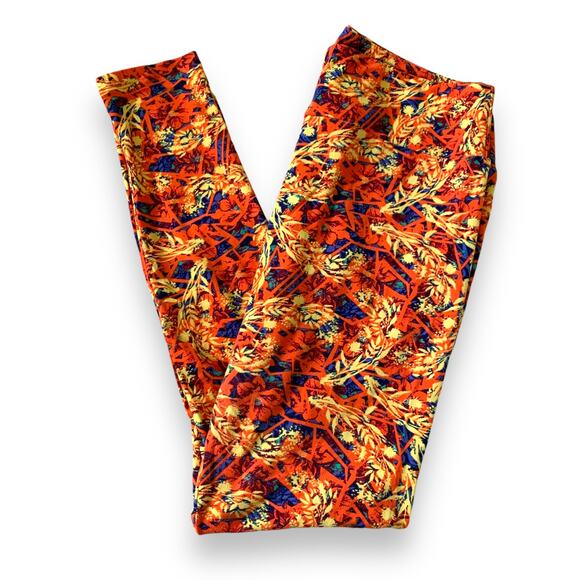 3/$20 Lularoe women's orange fall floral print legging SZ Tall & Curvy TC - Picture 1 of 9